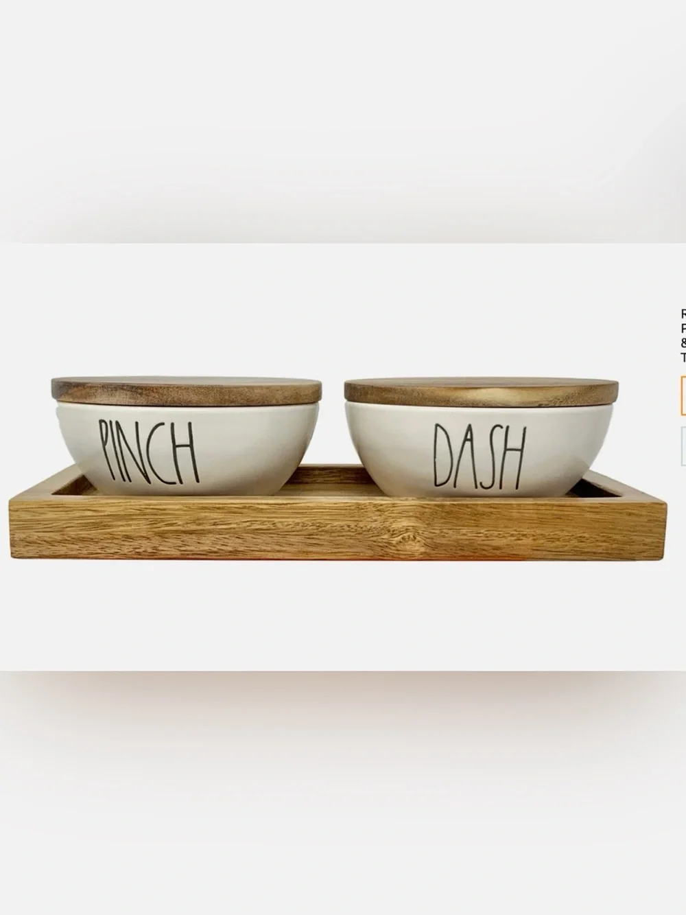 RAE DUNN SALT & PEPPER CELLAR SET WITH TRAY